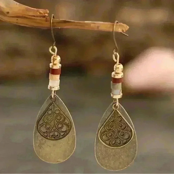 Jewelry - Rustic Teardrop Hollow-Out Vintage Bronze Dangle Earrings